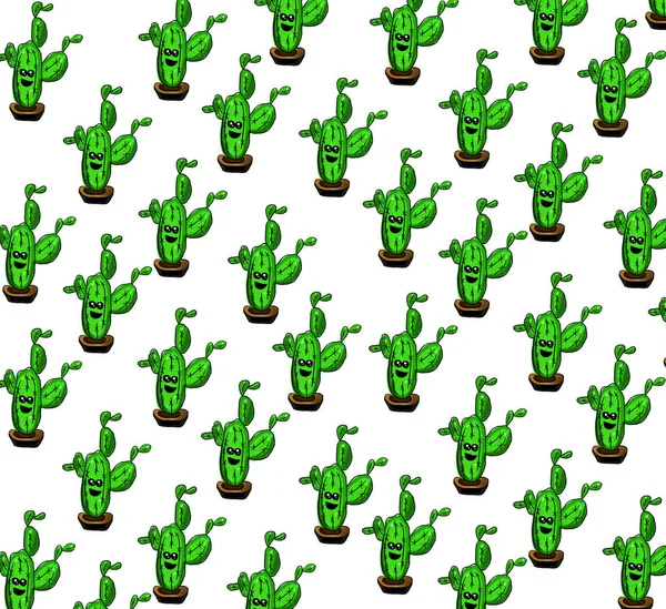 Tecknade Seamless Mönster Med Cactus Illustration Design För Textil Väv — Stockfoto