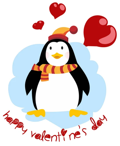 Cute Penguin Happy Valentines Day Postcard Valentine Day Isolated White — Stock Photo, Image