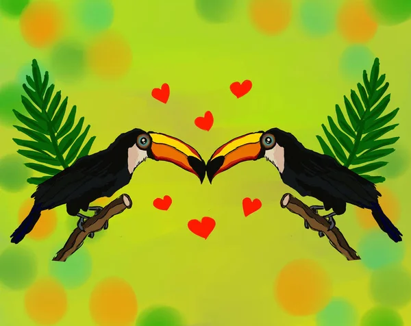 Sevgililer günün kutlu olsun. Toucans aşk renkli arka plan üzerinde