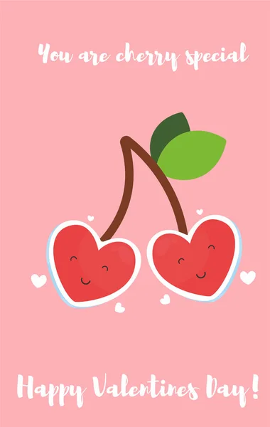 Cartão Dia Dos Namorados Com Cereja Dos Desenhos Animados — Fotografia de Stock