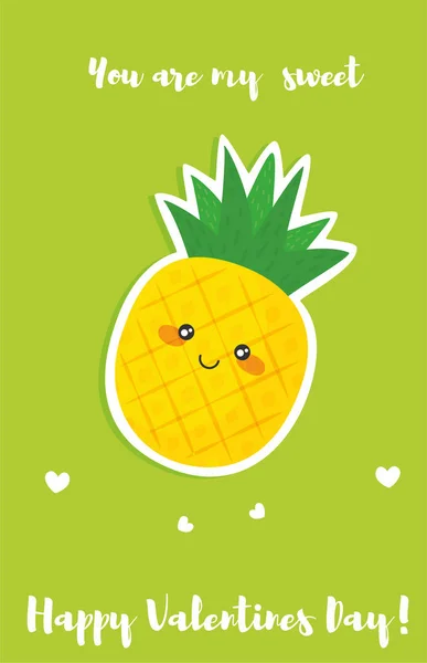 Valentines day card with cartoon pineapple