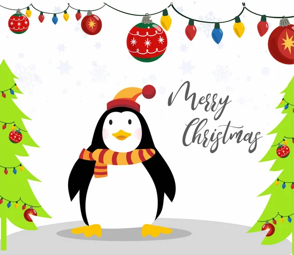 Komik penguen ile şirin neşeli Noel arka plan 