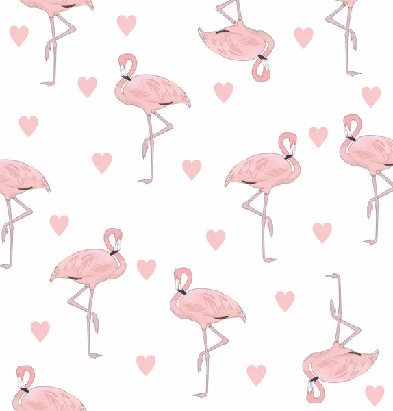 Padrão Sem Costura Flamingo Flamingo Bonito Com Corações Fundo Branco — Fotografia de Stock