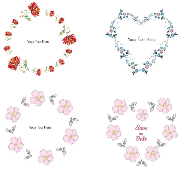 Virág Keret Gyűjtemény Aranyos Virág Koszorú Esküvői Meghívók Üdvözlőlapok Vektoros — Stock Vector
