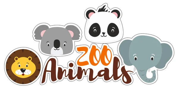 Cute cartoon zoo animals head. Lion, koala, panda, elephant illu — Stock Photo, Image