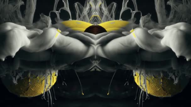 异形物质在运动黄色的图案 分形云 黑色背景 — 图库视频影像
