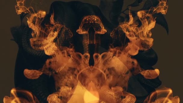 Fiery Smoke Motion Serpent Covers Branch Tree Double Exposure Effect — Stock Video