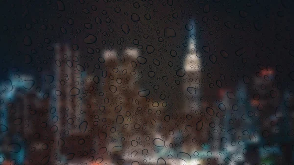 Gotas Chuva Janela Vista Cidade Superfície Fundo Hora Noite — Fotografia de Stock