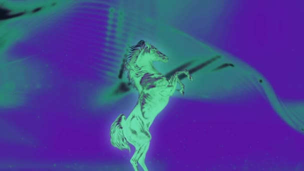 Cheval Néon Ondes Mouvantes Sur Fond Violet Cinématographie Abstraite — Video