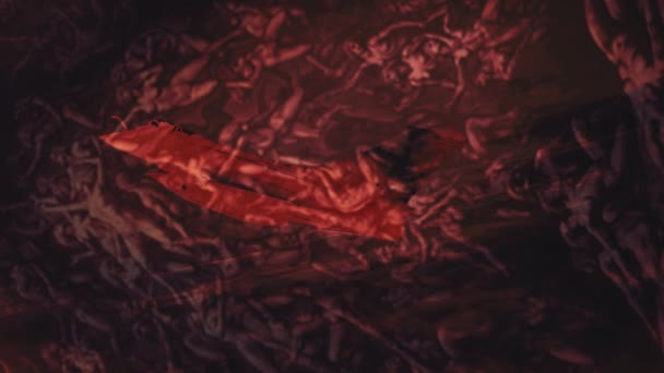 飞机在空中飞行 模糊的人物形象 红色的霓虹灯双重暴露效果 — 图库视频影像