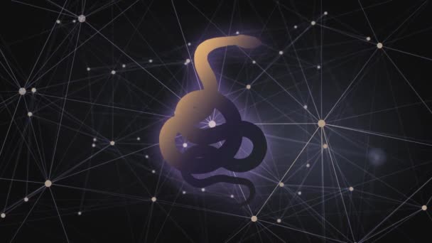 亮晶晶的蛇的轮廓 移动通信网络 深紫色背景摘要 — 图库视频影像