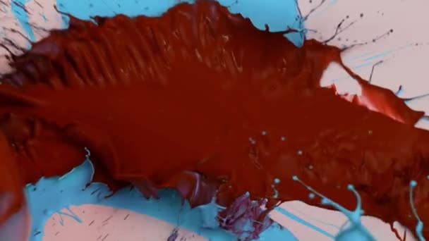 Una Pizca Pintura Roja Patrones Azules Primer Plano Fondo Abstracto — Vídeos de Stock