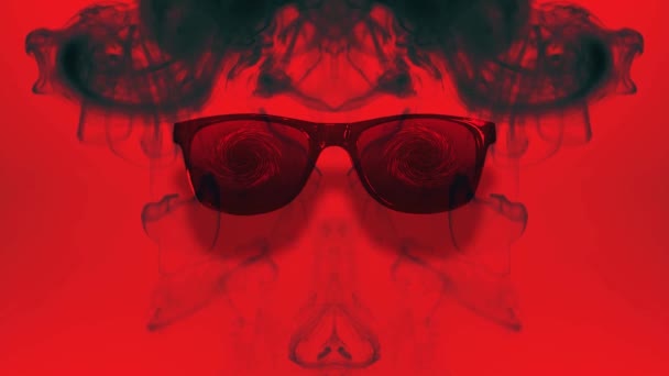 Dark Sunglasses Hypnotic Patterns Fractal Clouds Red Background — Stock Video