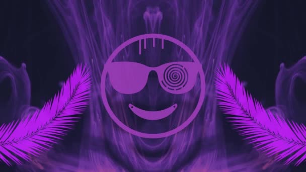Фиолетовая Икона Улыбки Пальмовые Листья Чернила Воде Абстрактный Фон — стоковое видео