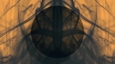 Soyut küre. Suda siyah mürekkep. Sarı arkaplan