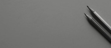 Kağıt üzerinde iki kalem. Yazma ve çizim aracı. Siyah beyaz fotoğraf.