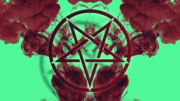 Symbole Pentagramme Inversé Nuages Fractaux Fumée Rouge Sur Fond Vert — Video