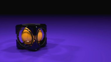 Gelecekçi portal küpü. Yeni teknolojiler. Mavi arka plan. 3B görüntüleme