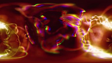 Kırmızı arka planda parlayan iplikler. Fraktal desenler. Kromatik sapkınlık