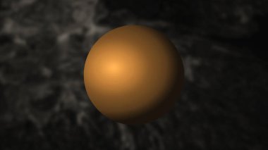Golden sphere in the air. Blurred black background. 3D rendering clipart