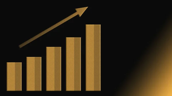 Groeiende Staafdiagram Met Pijl Zwart Goud Weergave — Stockfoto