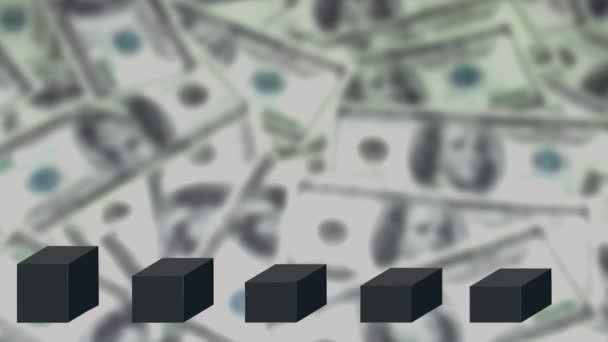 Growing Histogram Form Black Pillars Blurred Background Banknotes Animation — Stock Video