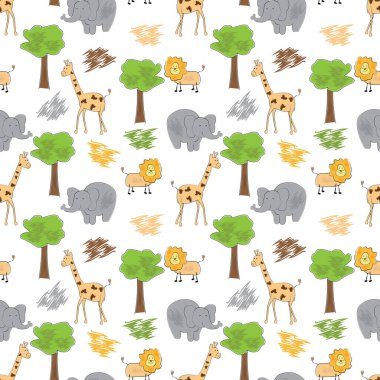 Hayvanlar el çizimi kusursuz desen, kopyalama alanı