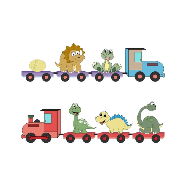 電車の中で愛らしい恐竜 単純なベクトルイラスト — ストックベクタ