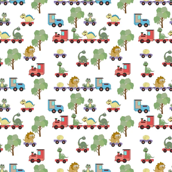 Adorable Dinosaurs Seamless Pattern — Stock Vector