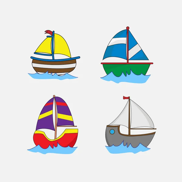 Conjunto Barcos Ilustração Vetorial Simples —  Vetores de Stock