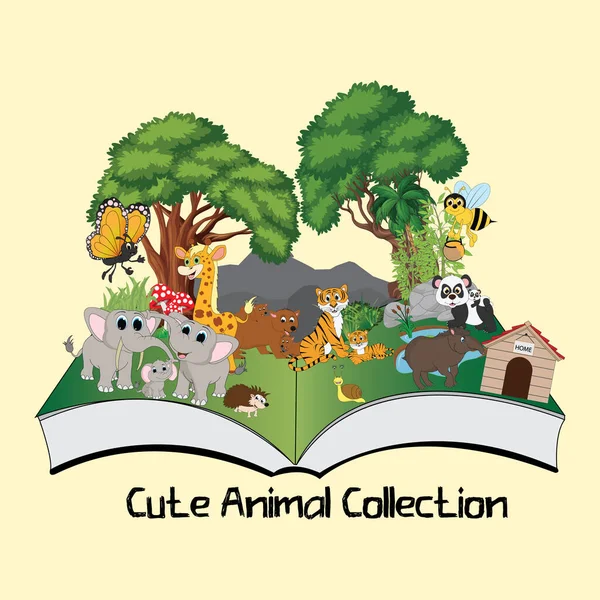 Cute Animals Collection Simple Vector Illustration — Stock Vector