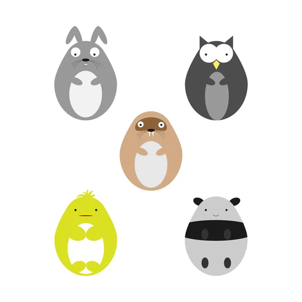 Cute Fat Animals Simple Vector Illustration — Stock Vector