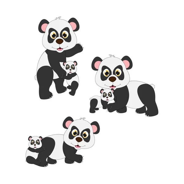 Pandas Lindos Ilustración Vectorial Simple — Vector de stock