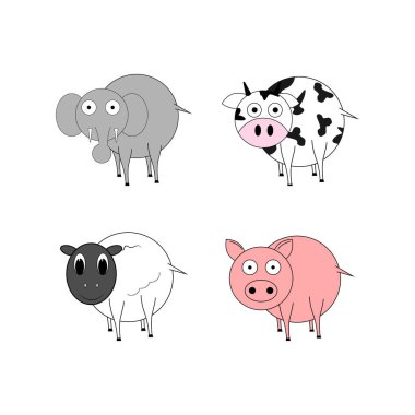 Bir grup komik hayvan, basit vektör çizimi   