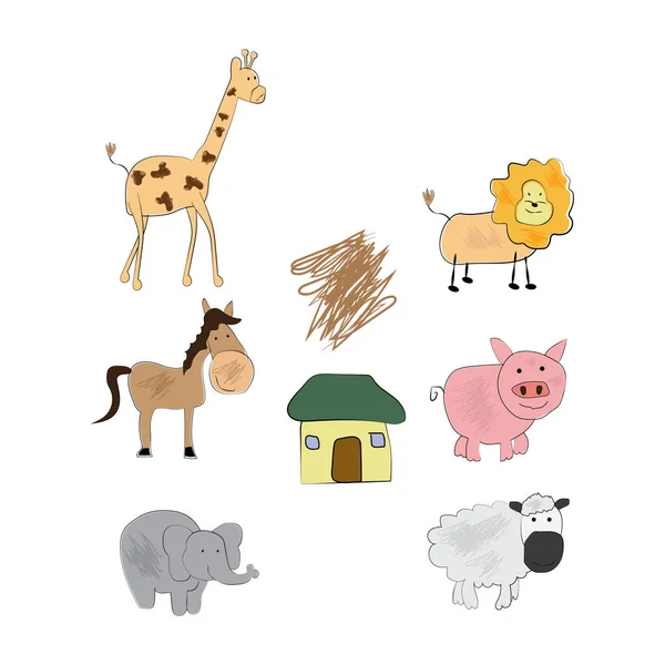 Set Funny Animals Simple Vector Illustration — Stock Vector