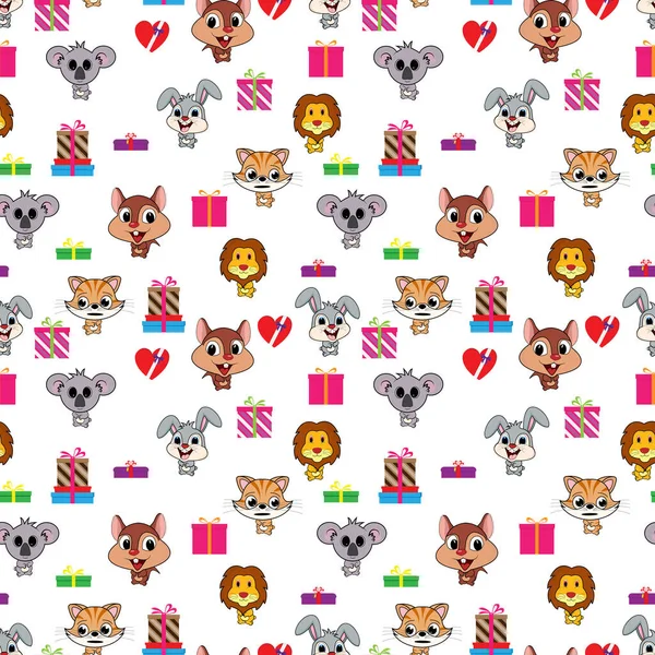 Gifts Cute Animals Seamless Pattern Copy Space — Stock Vector