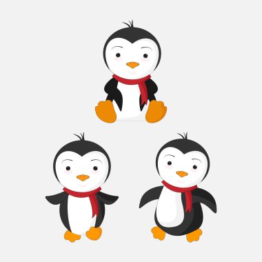 şirin pinguinler, basit vektör çizimi   