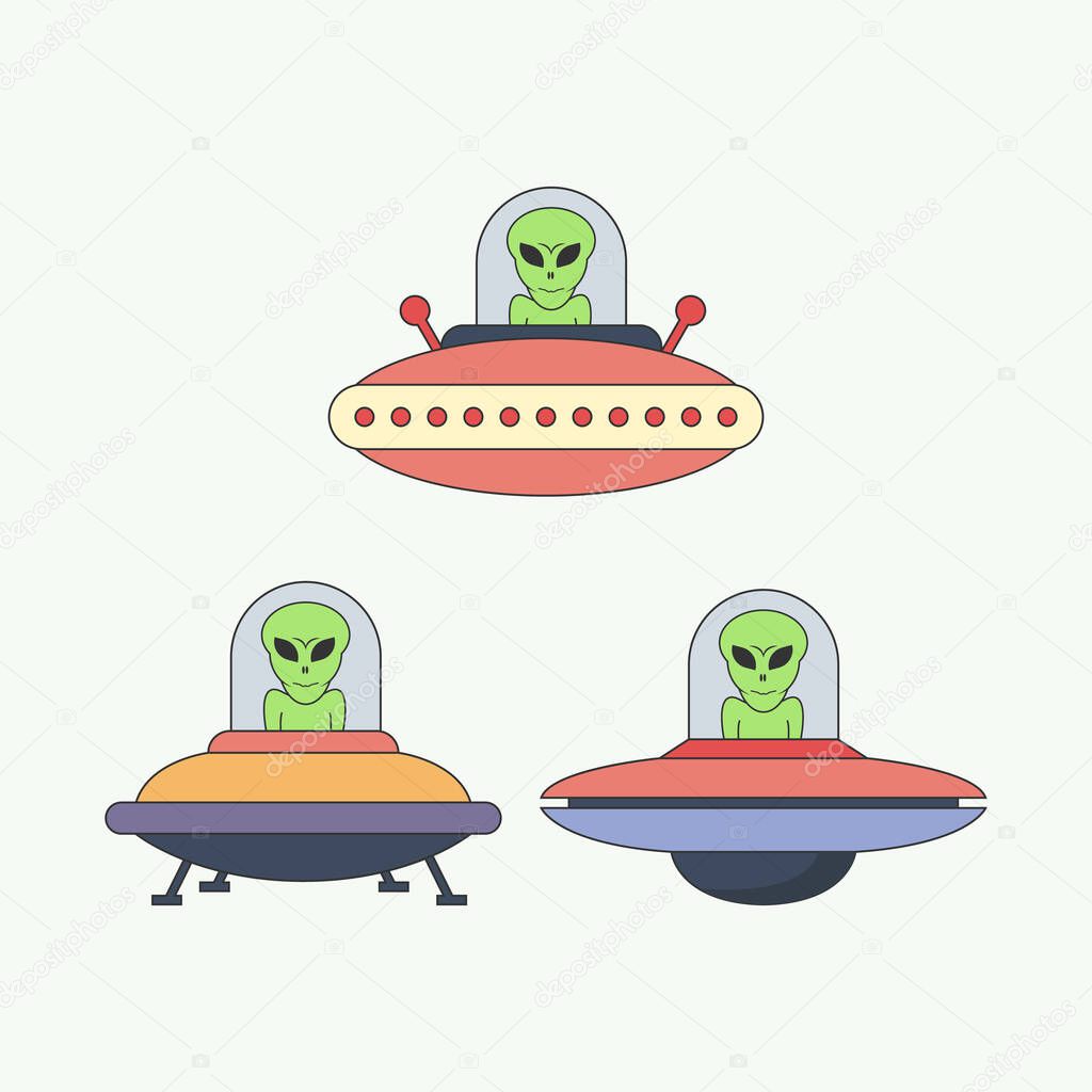 ufo with aliens, simple vector illustration   