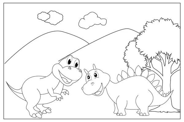 Páginas Para Colorear Para Niños Con Dinosaurios Lindos Ilustración Vectorial — Vector de stock