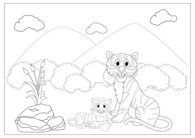 Kaplanlarla boyama kitabı yapan çocuklar için tasarımlar