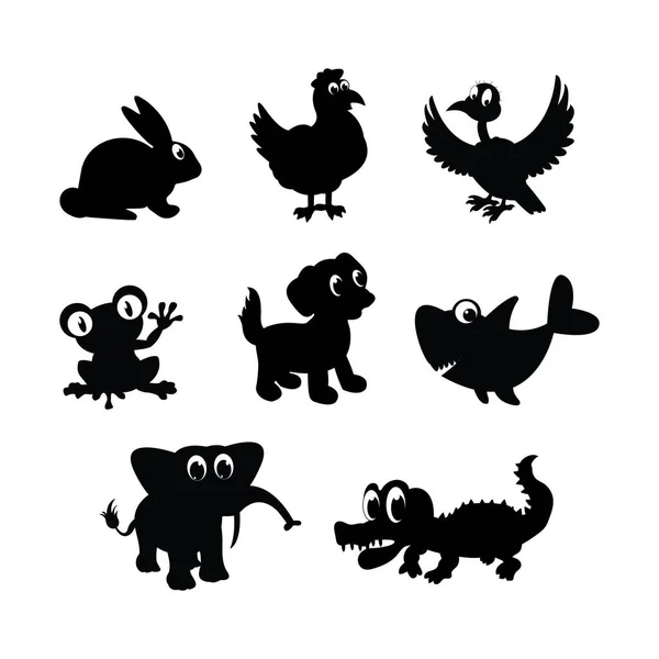 様々な動物のシルエット形状のイラストデザイン — ストックベクタ