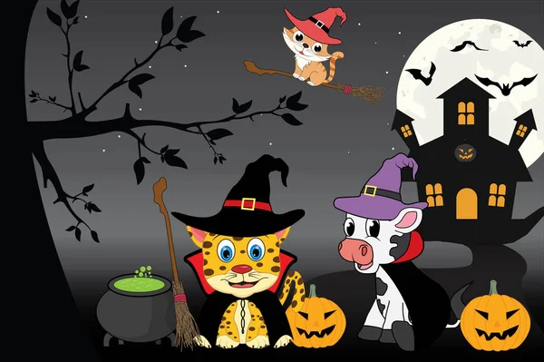 Ilustracja Uroczych Zwierząt Kostiumach Halloween — Wektor stockowy