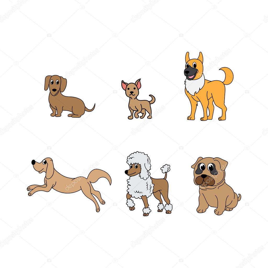 Illustrative design of various types of cute dogs