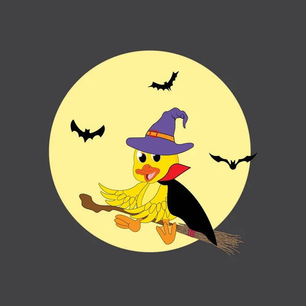Pato Bonito Com Traje Halloween — Vetor de Stock