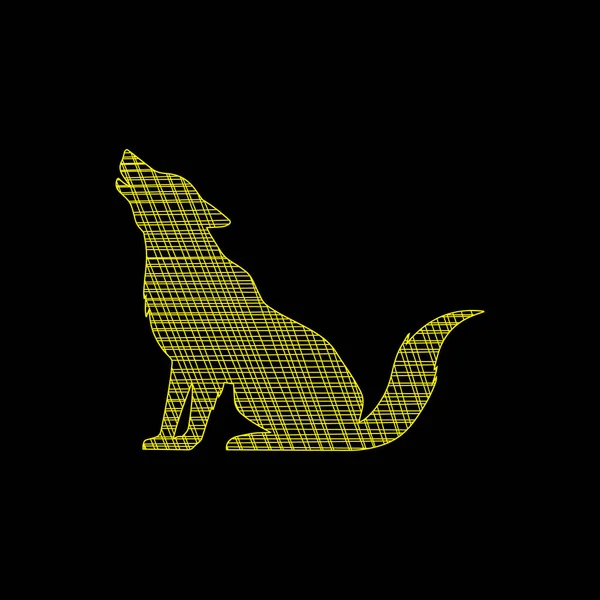 黄色の線でオオカミ動物のイラストデザイン — ストックベクタ