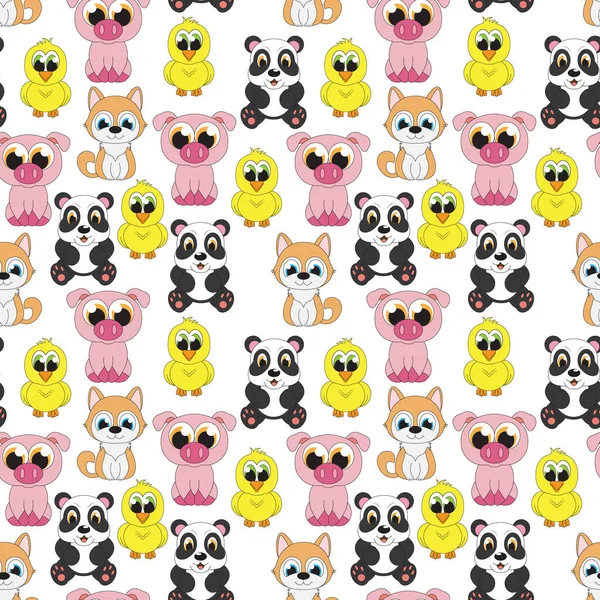 Cute Animal Cartoonl Seamless Pattern Copy Space — Stock Vector