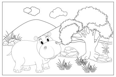 Çocuklar için sevimli su aygırı hayvan boyama çarşafları.