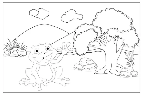 子供のためのかわいいカエル動物の着色シート — ストックベクタ