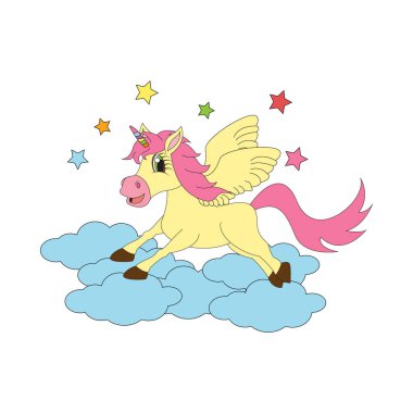 şirin tek boynuzlu at çizgi film çizim vektör tasarımı