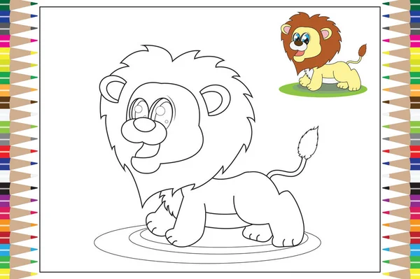 Hoja Para Colorear Animal León Para Niños — Archivo Imágenes Vectoriales